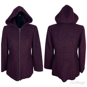 Anne Klein red/maroon marbled hooded full zipper warm coat size S